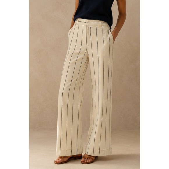 Lauren Ralph Lauren Pants - Lauren Ralph Lauren Linen Blend Pants 4 Cream Stripe Wide Leg Minimalist Office
